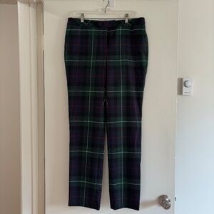 Brooks Brothers Red Fleece Green and Navy Plaid Ankle Wool Pants